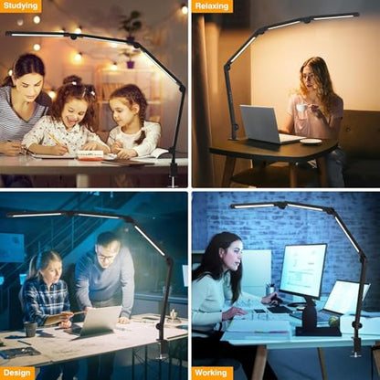 AILBTON Bright LED Desk Lamp with Clamp,Eye Caring Architect Led Desk Lights with Adjustable Swing Arm for Office Home,Dimming and Tempering Led Table Light - style: Bar-shaped desk lamp