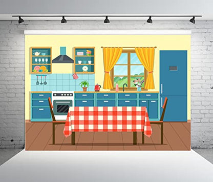 BELECO 15x8ft Fabric Kitchen Backdrops for Photography Kids Cartoon Kitchen Background for Baking Cooking Party Decorations Birthday Banner Baby Children Portrait Photoshoot Studio Booth Props - size: 15x8FT