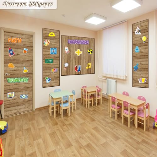 Classroom Fabric Bulletin Board 47x141inch Brown Wood Texture Back to School Classroom Backdrop Decorations for Wall Door Background, DIY Craft, Bulletin Boards, Pillow, Curtain, Reusable, Easy to Cut - style: Brown Wood Grain