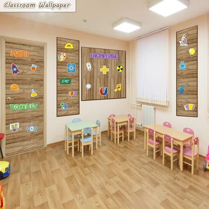 Classroom Fabric Bulletin Board 47x141inch Brown Wood Texture Back to School Classroom Backdrop Decorations for Wall Door Background, DIY Craft, Bulletin Boards, Pillow, Curtain, Reusable, Easy to Cut - style: Brown Wood Grain