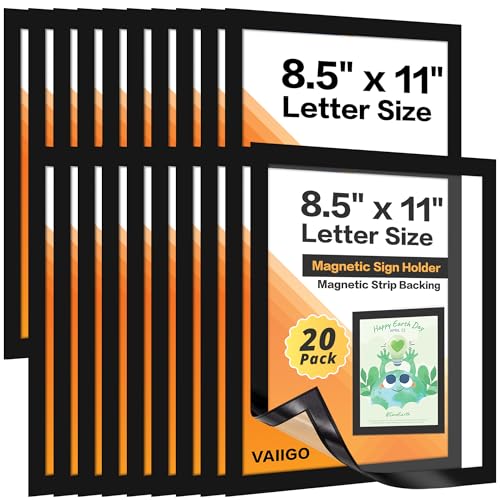 20-Pack Magnetic Sign Holders 8.5 x 11 - Magnetic Frames for Fridge & Metal Surfaces - File/Document/Paper Holders, Picture & Poster Display Frames for Home, Office, Store - color: Black, size: 20Pack 8.5"x11"