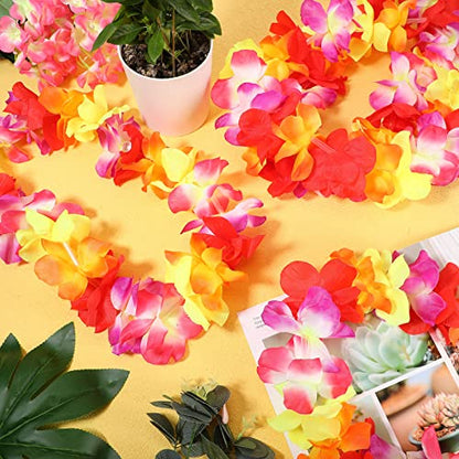 Sherr 24 Pcs LED Leis Light Up Wedding Hawaiian Leis Flower Necklace with LED Lights Beach Tropical Carnival Party Wedding Supplies Luau for Masquerade - color: Multicolour