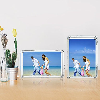AMEITECH Acrylic Photo Frames 6x8'', Magnetic Acrylic Block Picture Frame, Desktop Frameless Photograph Display (2 Pack) - size: 6 x 8 inch