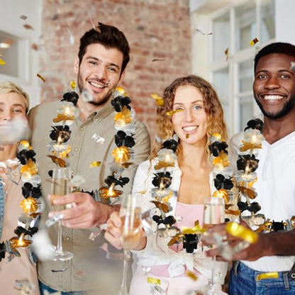 Sherr 24 Pcs Black Gold Silver LED Light Up Leis in Bulk, Hawaiian Leis Flower Necklaces for Graduation Party Favors, Prom, Adult Birthday and Masquerade Supplies - color: Black Gold Silver