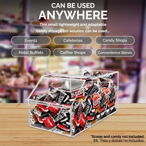 Marketing Holders Candy Bin Clear Acrylic 6" Dry Goods and Ice Cream Toppings Container with Scoop Slot and Hinged Lid Rounded Corners No Assembly - size: 6" Candy Bin