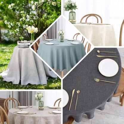 Efavormart 120" Blue Premium Faux Linen Round Tablecloth | Textured Wrinkle Free Tablecloth - color: Blue, size: 120" (Round)