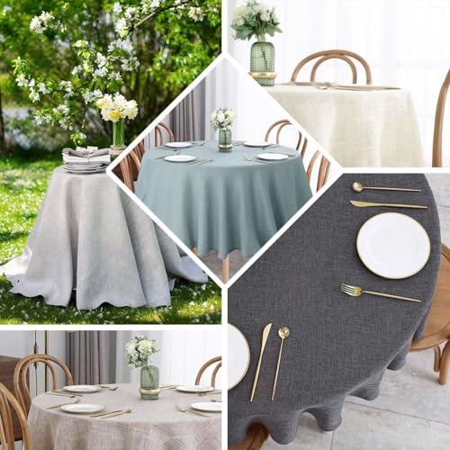 Efavormart 120" White Premium Faux Linen Round Tablecloth | Textured Wrinkle Free Tablecloth - color: White, size: 120" (Round)