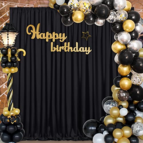 Black Backdrop Curtains 2 Panels 5ft x 10ft Polyester Photo Backdrop Drapes for Wedding Party Stage Birthday Decorations - color: Black, size: 2 Panels 5ft X 10ft