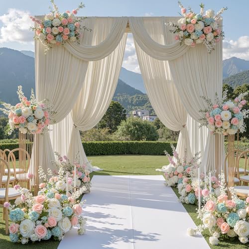 20 ft x 10 ft Wrinkle Free Beige Backdrop Curtain for Parties, 4 Panels 10ft Polyester Beige Photo Backdrop Drapes for Graduation Birthday Wedding Party Stage Curtains - color: Beige, size: 5'(W) x 10'(H), 4 panels