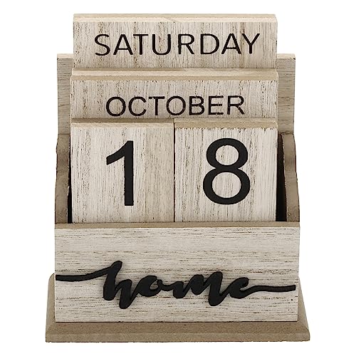 PATIKIL Vintage Wood Block Perpetual Calendar, Wooden Month Week Date Display Blocks for Desk Office Home Decoration Style 3, Brown - color: Brown
