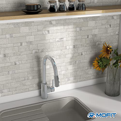 MOFIT Backsplash Tile for Kitchen Peel and Stick Stone Matte Finish,Bathroom Tiles Stickers 3D Wall Panel Linear Mosaic Marble Backsplash Waterproof(10sheets,Cement Grey) - color: Cement Grey, size: 10sheets