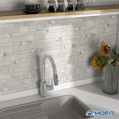 MOFIT Backsplash Tile for Kitchen Peel and Stick Stone Matte Finish,Bathroom Tiles Stickers 3D Wall Panel Linear Mosaic Marble Backsplash Waterproof(10sheets,Cement Grey) - color: Cement Grey, size: 10sheets
