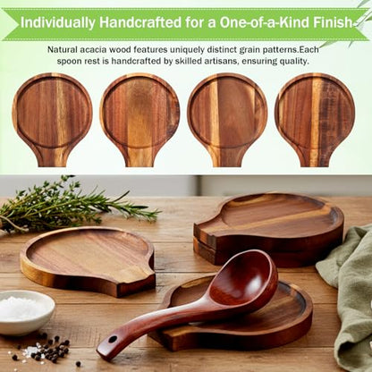 Honeydak 4 Pcs Acacia Wood Spoon Rest for Stovetop Handmade Smooth Wooden Kitchen Spoon Holder for Ladles Tong Cooking Accessories Housewarming Gifts(Retro Style) - style: Retro Style