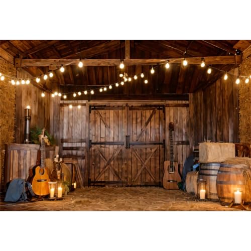Yeele 20x10ft Rustic Barn Backdrop for Photography Vintage Wooden Farm Barn Haystack Wild West Cowboy Background for Kids Cowboy Cowgirl Birthday Wild West Theme Party Decor Photo Shoot Props - size: 20x10ft