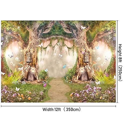 Leowefowa 12x8ft Forest Birthday Backdrop Fairytale Forest Backdrop Enchanted Forest Flower Baby Shower Photo Backgrounds for Party Photo Shoots Newborn Baby Kids Studio Props Photography Backdrops - size: 12x8ft