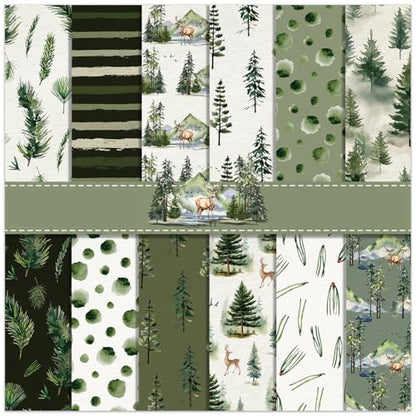 Double Sided Christmas Scrapbook Paper - 24 Sheets Christmas Tree Green Nature Woodland Forest Patterned Holiday Specialty Scrapbooking Paper Packs for Card Making Art Craft Photo Album - color: Green Christmas Tree
