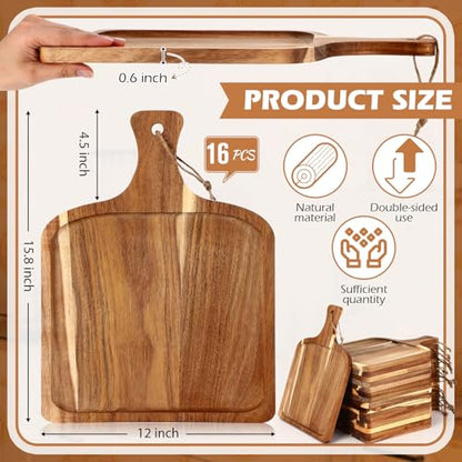 Tanlade 16 Pcs Acacia Wood Cutting Board with Handle Chopping Boards Decorative Charcuterie Platter Pizza Bread Cheese Fruit Serving Tray for Kitchen Counter Table Christmas Decorate (15.8 x 12 Inch) - size: 15.8 x 12 Inch