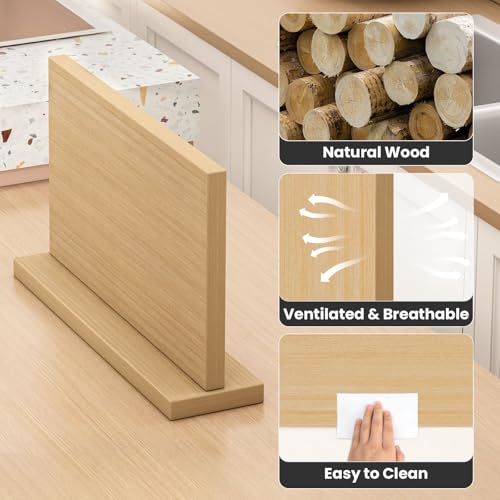 THMINS Extra Large Magnetic Knife Holder, 16 x 9 Inches Double-Sided Magnetic Knife Block Universal Multi-function Display Rack for Kitchen Counter - size: 16x9 Inch Wood