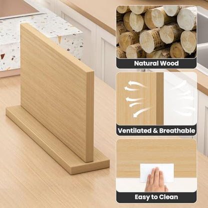 THMINS Extra Large Magnetic Knife Holder, 16 x 9 Inches Double-Sided Magnetic Knife Block Universal Multi-function Display Rack for Kitchen Counter - size: 16x9 Inch Wood