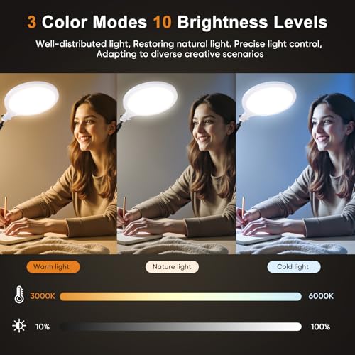 Desk Ring Light, 10" LED Ring Light for Desk with Clamp, 360°Rotate & Flexible Height Full-Screen Overhead Ringlight for Video Recording, TikTok, YouTube, Live Streaming, Content Creation, White