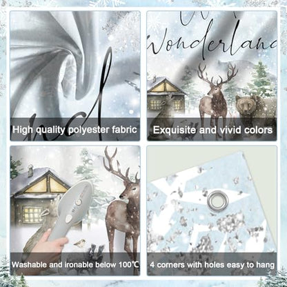 Mocsicka Winter Wonderland Backdrop Banner Woodland Animals Winter Wonderland Baby Shower Birthday Holiday Party Decorations Photo Booth Props (6x3.6ft) - size: 6x3.6ft