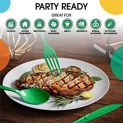 Party Solids Emerald Green Plastic Forks 200 Pcs Green Forks Disposable Utensils Heavy Duty Plastic Cutlery Set Disposable Cutlery Sets Flatware Sets Silverware Set Party Supplies & Party Tableware - color: Emerald Green
