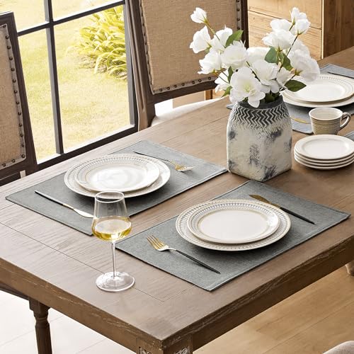 Romanstile Cloth Placemats Set of 8-12 x 18 Inch, Heat Resistant Double Layered Thickened Burlap Place Mats, Washable Faux Linen Farmhouse Table Mats for Kitchen/Dining/Party/Outdoor, Grey - color: Gray, size: Placemats 12" X 18", Set of 8