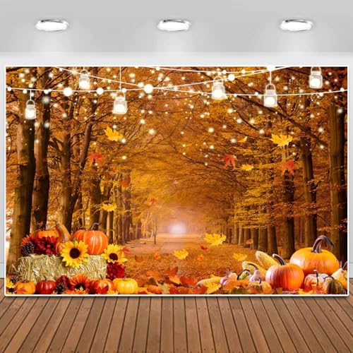 Fall Backdrop Thanksgiving Photo Background Fall Forest Thanksgiving Maple Leaves Background Fall Friendsgiving Pumpkin Party Decorations Banner 5X3FT - color: Fall 011, size: 5x3ft