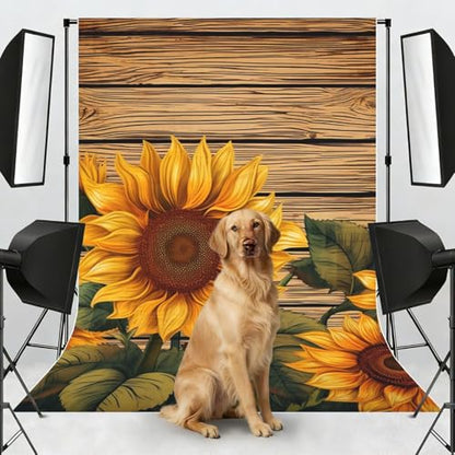 Paint Wooden Board Sunflower Backdrop Background for Photography 5x7ft Photobooth Professional Photo Backdrop Curtains Video Photography Studio Photo Backgrounds Banner Booth Background Screen Parties - color: Paint Wooden Board Sunflower