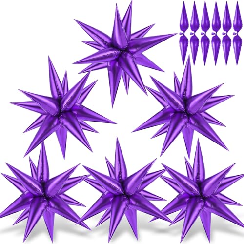 Purple Star Balloons - 72 PCS Large 26 Inch Explosion Foil Cone Balloon, 12 Point Large Mylar Spike Balloons for Wedding Birthday Party Halloween Decoration - color: Purple Star Cones, 26 Inch