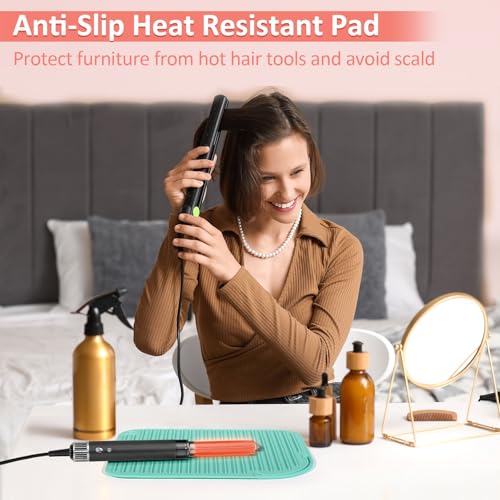Heat Resistant Mat Large Silicone Hot Hair Tools Holder for Curling Irons Flat Iron Hair Straightener Mat Portable Vanity Pad - color: Turquoise, size: 1 PACK