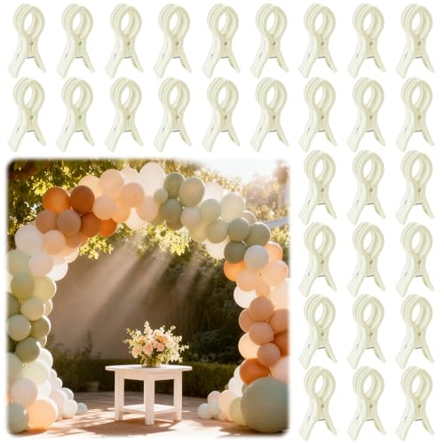 PUGPIU 30 Pack Balloon Arch Clips for Backdrop | Plastic White Spring Clamps | 3.5 Inch Heavy Duty Clip for Backdrop Stand | Birthday Wedding Decoration | Photography Studio | Crafts | Clothing - color: White3