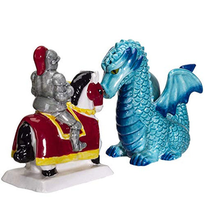 Knight on Horse & Dragon Ceramic Salt and Pepper Shakers Set