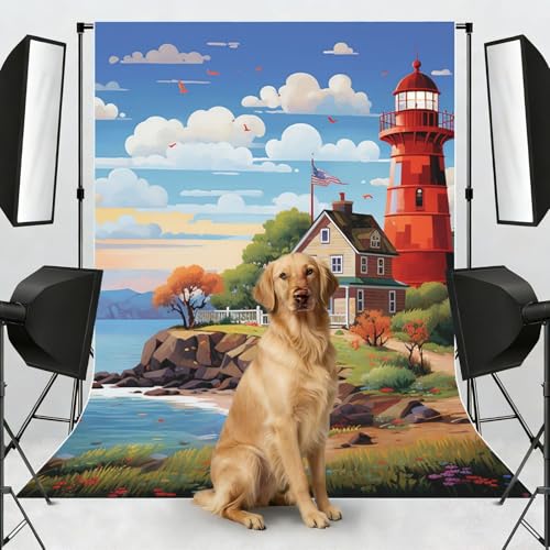 Coastal Lighthouse Backdrop Background for Photography 5x7ft Photobooth Professional Photo Backdrop Curtains Video Photography Studio Photo Backgrounds Banner Booth Background Screen Parties - color: Coastal Lighthouse