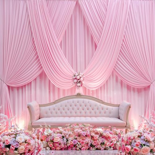 10ftx12ft Baby Pink Backdrop Curtains for Wedding-Wrinkle Free Backdrops Curtain Drapes Fabric Decorations Photo Back Drop Cloth for Baby Shower Photography Stage Reception 2Panels 12ft(H) x 5ft(W) - color: pink, size: W5' x H12'(2 panels)
