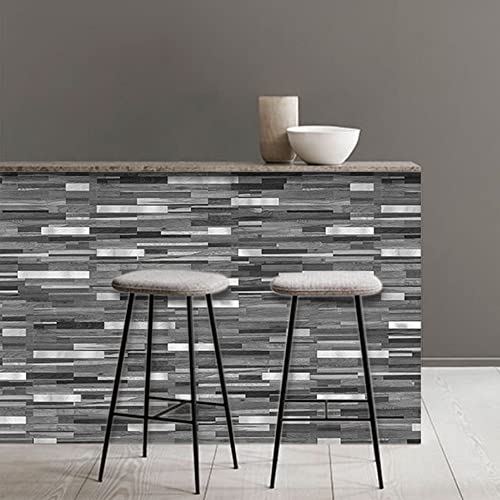 AULIGET Peel and Stick Backsplash, PVC Mixed Metal Stick on Bathroom Backsplash (2, Black & Grey Wood Look) - color: Black Grey Wood + Metal Silver, size: 2 Sheets, 6"x12"x0.12"