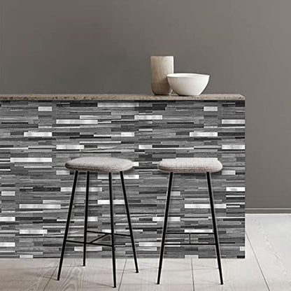 AULIGET Peel and Stick Backsplash, PVC Mixed Metal Stick on Bathroom Backsplash (2, Black & Grey Wood Look) - color: Black Grey Wood + Metal Silver, size: 2 Sheets, 6"x12"x0.12"