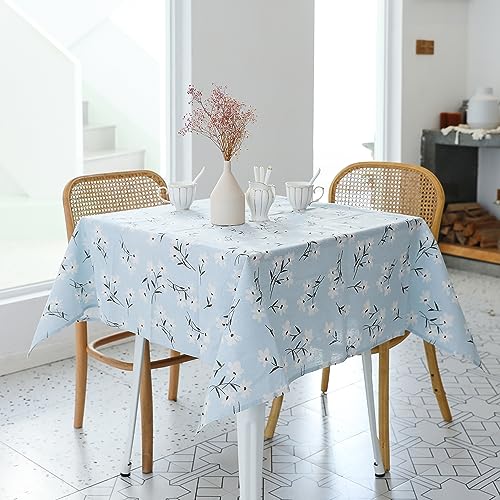Pastoral Square Tablecloth - 52 x 52 Inch - Linen Fabric Table Cloth - Washable Table Cover with Dust-Proof Wrinkle Resistant for Restaurant, Picnic, Indoor and Outdoor Dining, Floral (Light Blue) - color: B - Floral (Light Blue), size: 52" x 52" (Square)