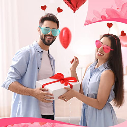 MTLEE 24 Pcs Valentines Heart Head Boppers Headbands and Heart Shape Sunglasses Valentines Party Supplies Wedding Photo Prop - color: Red With Multicolored