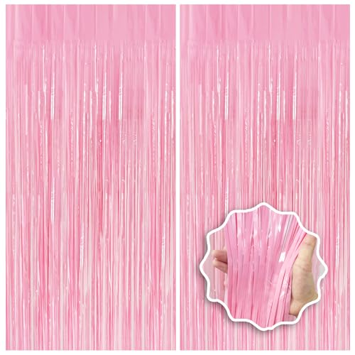 Pastel Pink Birthday Party Backdrop Decorations Foil Fringe Curtain 3.3x8.2ft 2 Pack, Pink Streamers Background Party Decorations Wall Door Hanging for Baby Valentines Barbie Princess Bachelorette - color: Pastel Pink