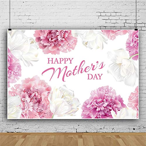 Leowefowa Happy Mother's Day Backdrop for Photography 10x8ft Vinyl Elegant White Pink Flowers Paintings Background Togetherness Photo Shoot Party Banner Wallpaper Studio Props