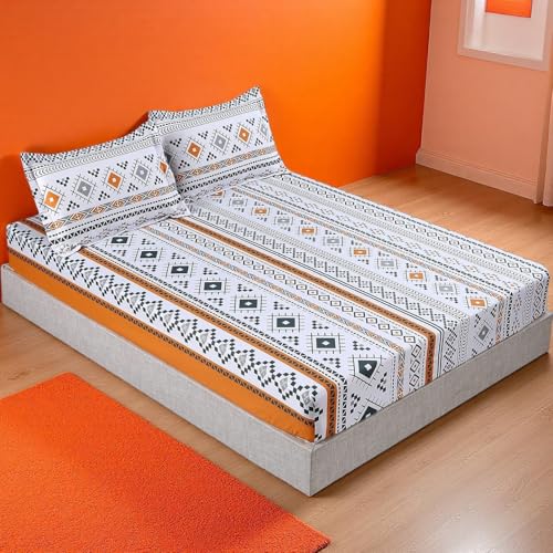 MAG 3Pcs Colorful Boho Bed Sheet,Orange Queen Sheet Set,Boho Bedding Sets Queen,1 Fitted Sheet and 2 Pillowcases,14 Inches Deep - color: Orange-boho, size: Queen