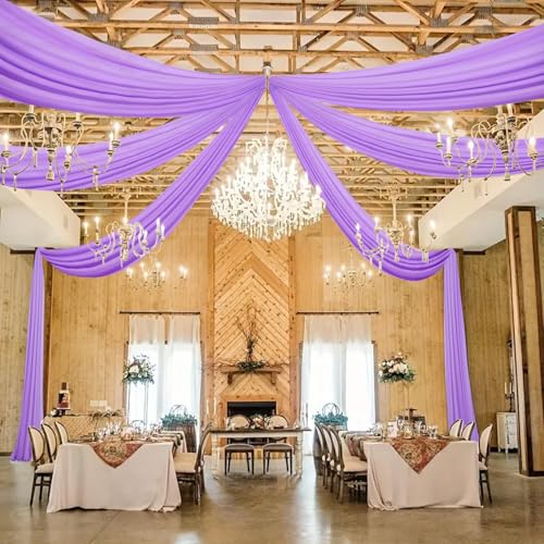 DUOBAO Lavender 5x20ft Chiffon Drapes | Elegant Sheer Wedding Backdrop Curtains | Perfect for Tent, Banquet Hall, and Photography - color: Lavender, size: 60"W x 240"L (Pack of 6)