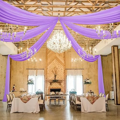 DUOBAO Lavender 5x20ft Chiffon Drapes | Elegant Sheer Wedding Backdrop Curtains | Perfect for Tent, Banquet Hall, and Photography - color: Lavender, size: 60"W x 240"L (Pack of 6)