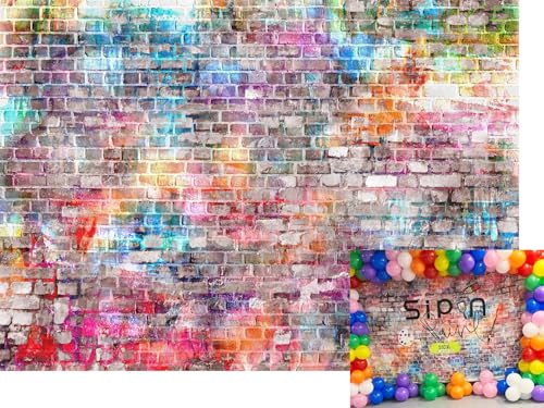 10x8ft Colorful Brick Wall Backdrop Colorful Graffiti Brick Backdrop for Photography Hip Hop Disco Brick Wall Background for Birthday Party Banner Adults Kids Portraits Photoshoot Props - size: 10x8FT