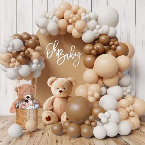 Neutral Balloon Garland Kit Boho Gender Reveal Balloons Arch Brown Nude Tan Coffee Beige Cream Matte White Dark Light Latex Globos Different Sizes Bear Baby Shower Safari Decoration For Boy Girl - color: White