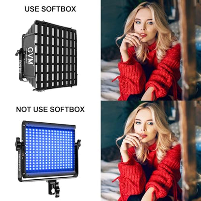 GVM RGB Photography Lighting Kits with 3 Softboxes, 880RS 60W Studio Lights with Bluetooth Control, 3 Packs Video Light with 18 Lighting Scenes, led Panel Lights for Video Recording, 8330lux/0.5M - size: 3 Packs With Softbox