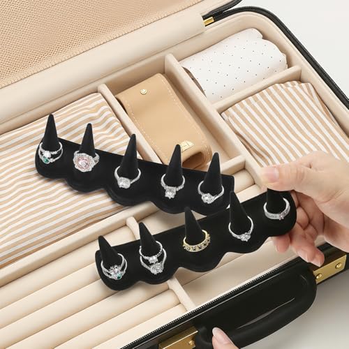 KUKUVR Velvet Ring Display Stand, Finger Jewelry Organizer for Retail Show, Personal Vanity, and Travel – Black Ring Holder for Engagement Rings, Wedding Bands, and Fashion Jewelry (Black 5 Fingers)