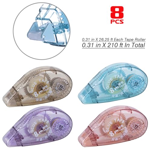 XUXU 8 Pack Double Sided Tape Roller, Scrapbooking Tape Glue Tape Permanent Adhesive Dots Tape Dispenser Runner for Crafts and Arts Projects, Photo-Safe