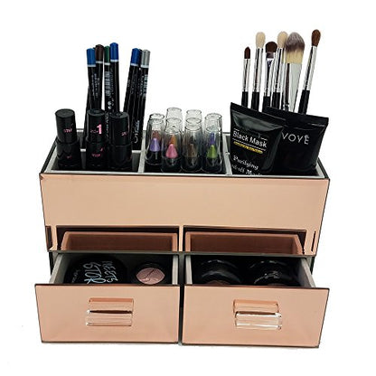 OnDisplay Olivia 2 Drawer Tiered Mirrored Glass Makeup/Jewelry Organizer - Rose Gold